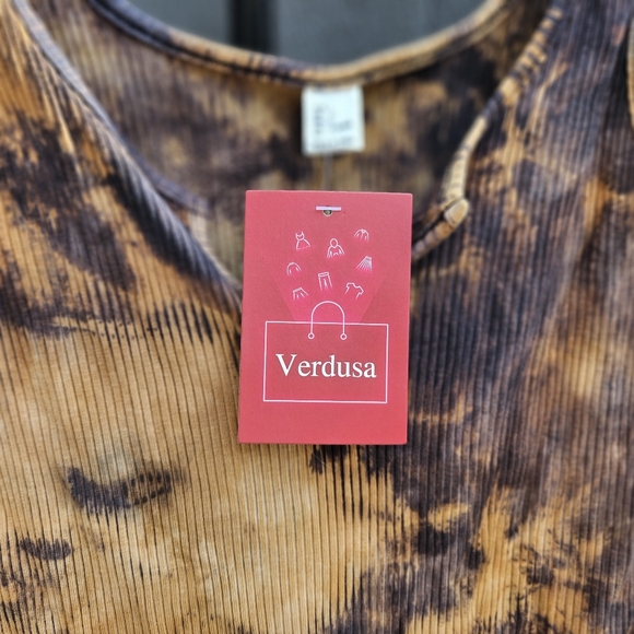 Verdusa Women's Tie Dye Notched Neck Ribbed Skinny Thong Tank Bodysuit Top Large - Picture 3 of 4